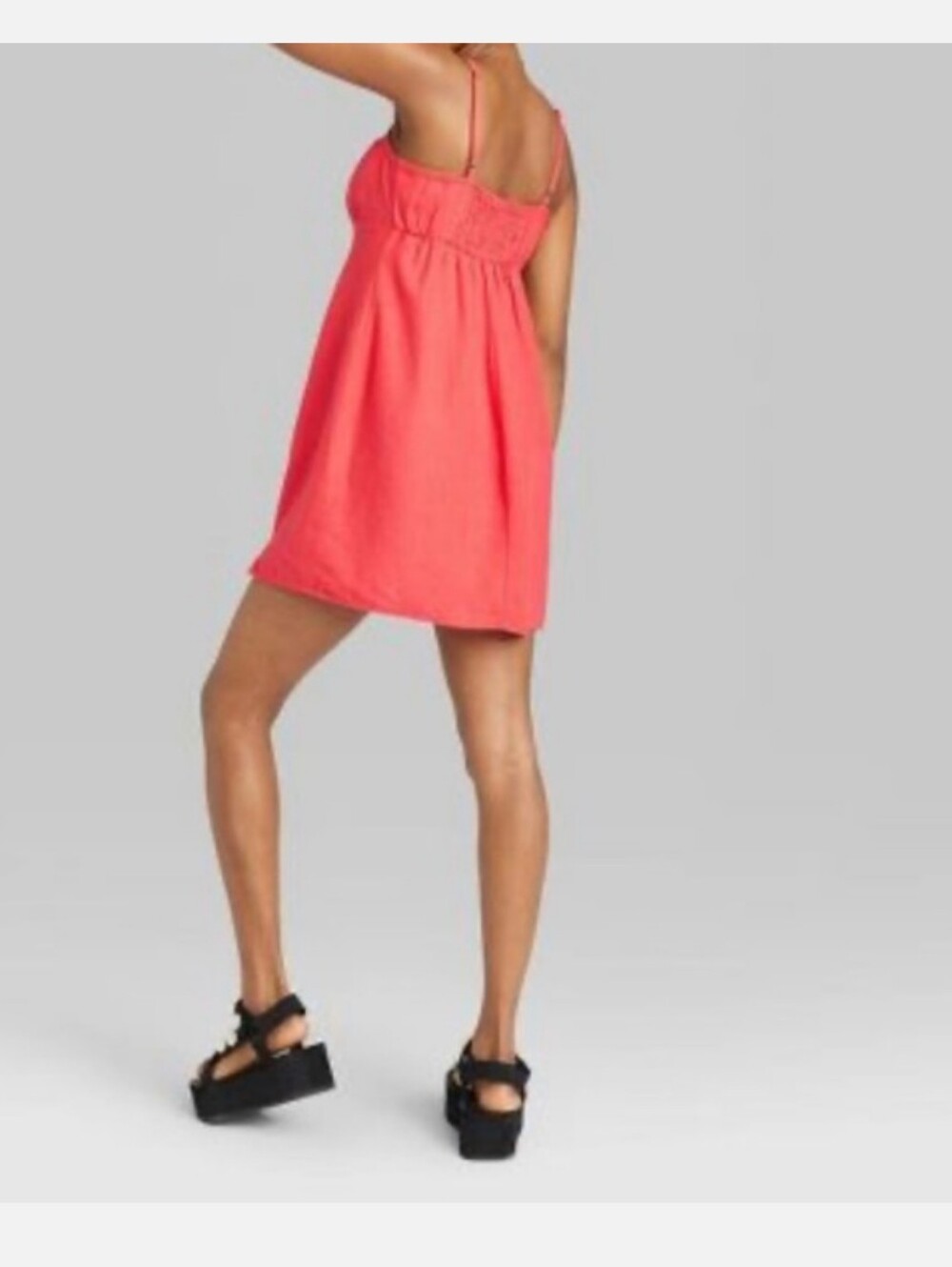 Wild Fable Linen Blend Red Strappy Babydoll Mini Dress Size Medium - Picture 2 of 7